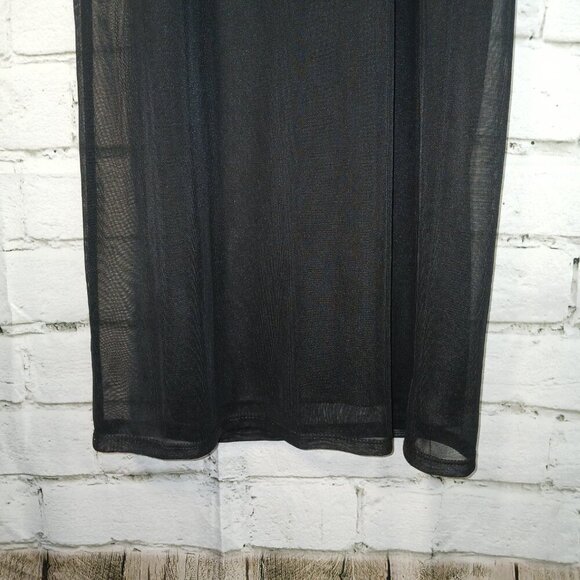 BLACK WIDE LEG POLY PANTS WITH SHEER OVERLAY, BLACK, BY I.N. SAN FRANCISCO XL - Picture 6 of 8